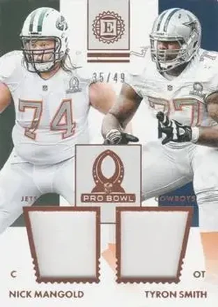 2016 Panini Encased - Pro Bowl Dual Materials #20 - Nick Mangold - Tyron Smith MEM, SN49 - New York Jets - Dallas Cowboys