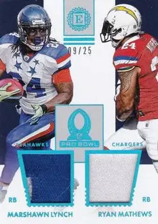 2016 Panini Encased - Pro Bowl Dual Materials Sapphire #16 - Marshawn Lynch - Ryan Mathews MEM, SN25 - Seattle Seahawks - San Diego Chargers