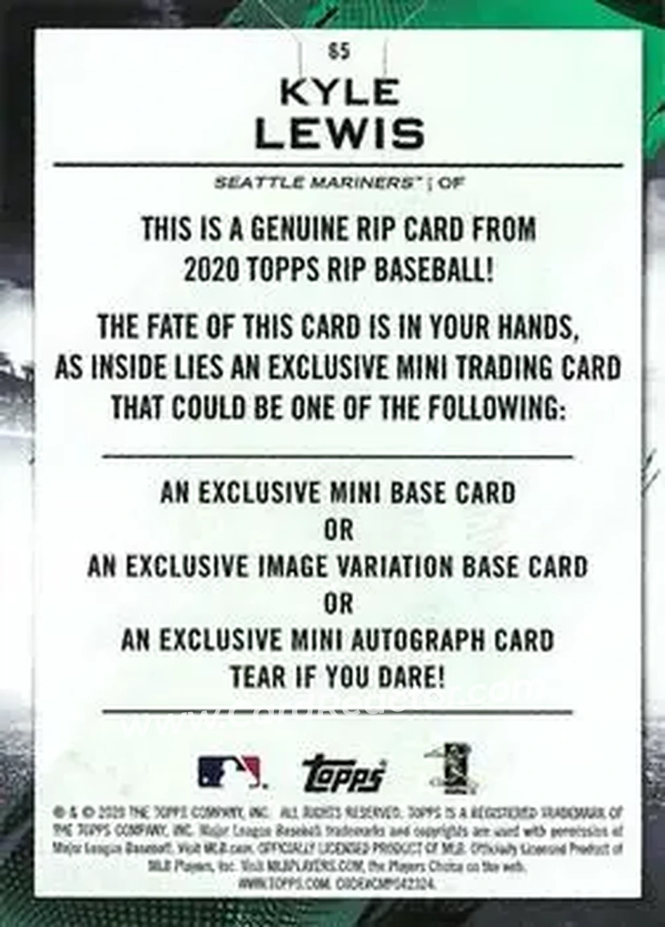 2020 Topps Rip - Black #65 - Kyle Lewis - Seattle Mariners - Back 2020 Topps Rip - Black #65 - Kyle Lewis - Seattle Mariners - Back