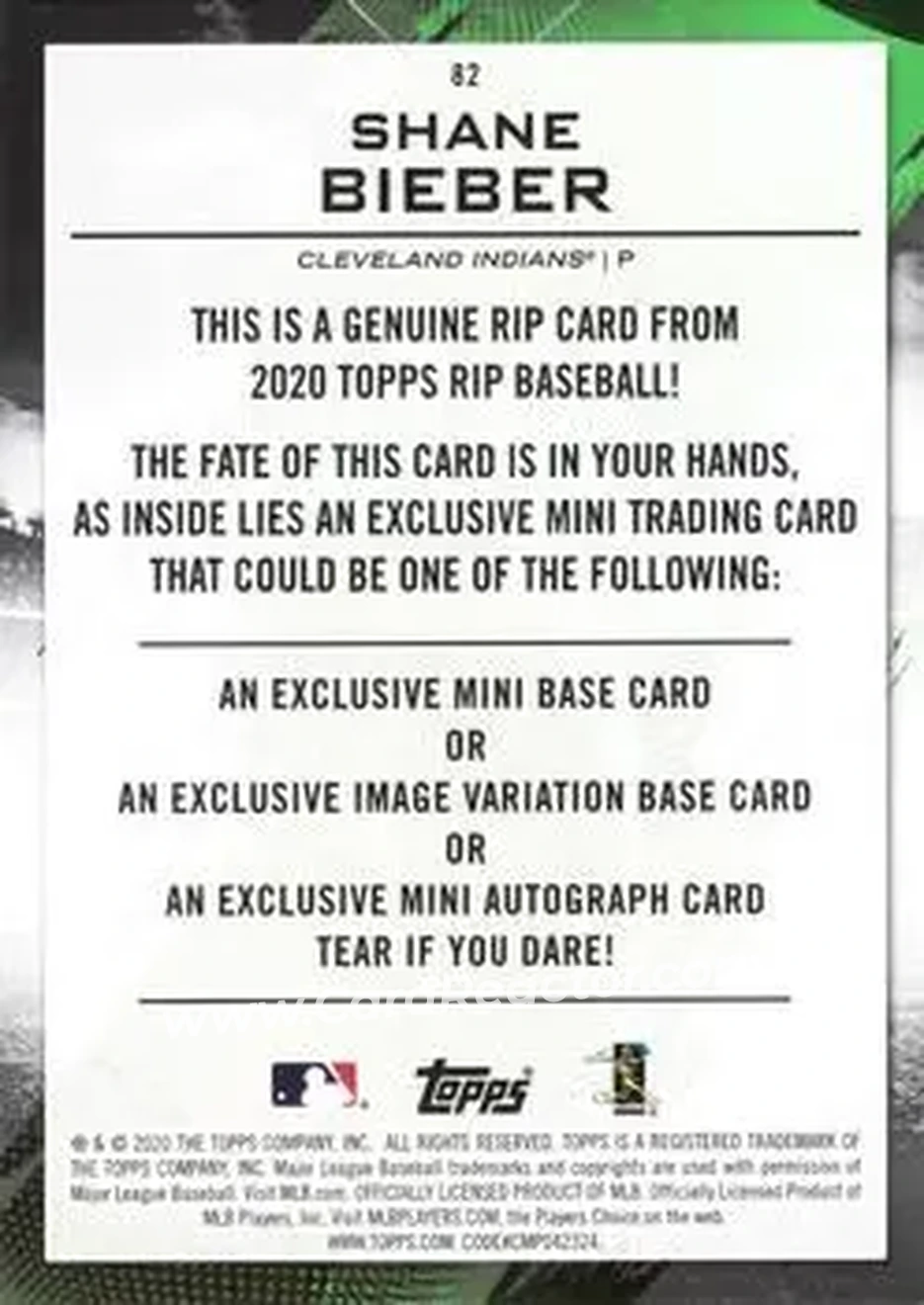 2020 Topps Rip - Black #82 - Shane Bieber - Cleveland Indians - Back 2020 Topps Rip - Black #82 - Shane Bieber - Cleveland Indians - Back