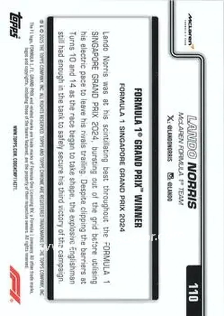2025 Topps Chrome Sapphire Edition Formula 1 - Gold Sapphire #110 - Lando Norris - McLaren F1 - Back