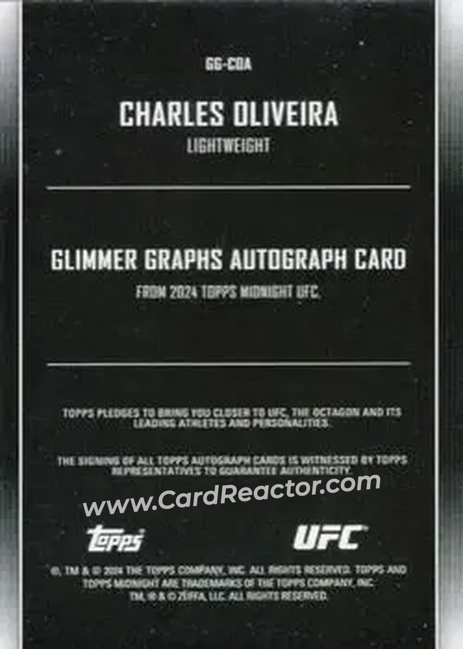 2024 Topps Midnight UFC - Glimmer Graphs Moonrise #GG-COA - Charles Oliveira - Back
