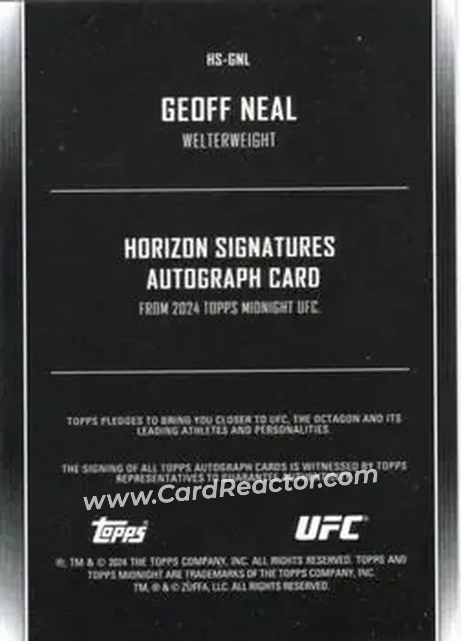 2024 Topps Midnight UFC - Horizon Signatures #HS-GNL - Geoff Neal - Back 2024 Topps Midnight UFC - Horizon Signatures #HS-GNL - Geoff Neal - Back