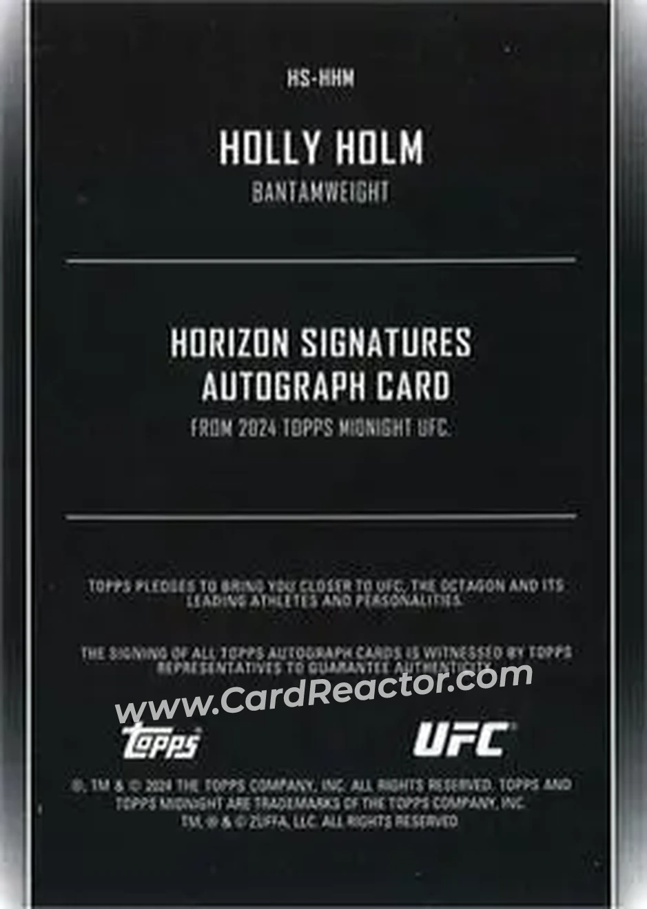 2024 Topps Midnight UFC - Horizon Signatures #HS-HHM - Holly Holm - Back 2024 Topps Midnight UFC - Horizon Signatures #HS-HHM - Holly Holm - Back
