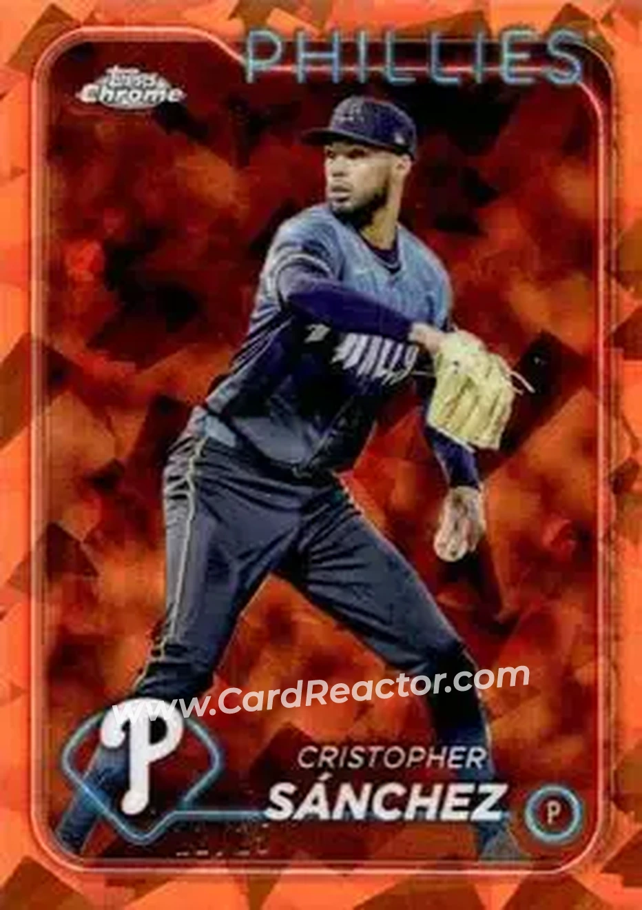2024 Topps Chrome Update Sapphire Edition - Orange Sapphire #USCS32 - Cristopher Sánchez - Philadelphia Phillies - Front 2024 Topps Chrome Update Sapphire Edition - Orange Sapphire #USCS32 - Cristopher Sánchez - Philadelphia Phillies - Front