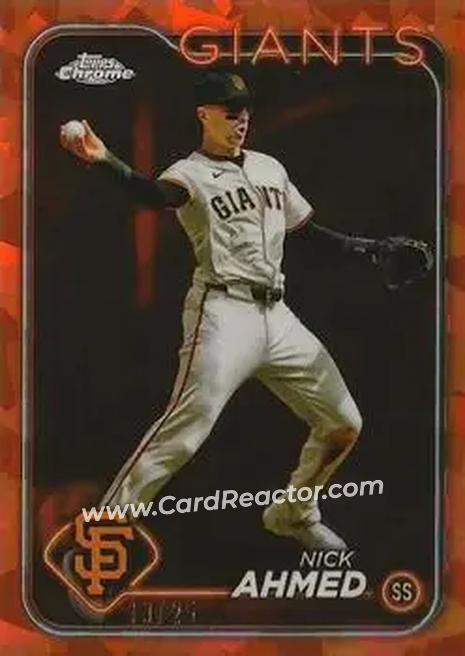 2024 Topps Chrome Update Sapphire Edition - Orange Sapphire #USCS98 - Nick Ahmed - San Francisco Giants - Front 2024 Topps Chrome Update Sapphire Edition - Orange Sapphire #USCS98 - Nick Ahmed - San Francisco Giants - Front