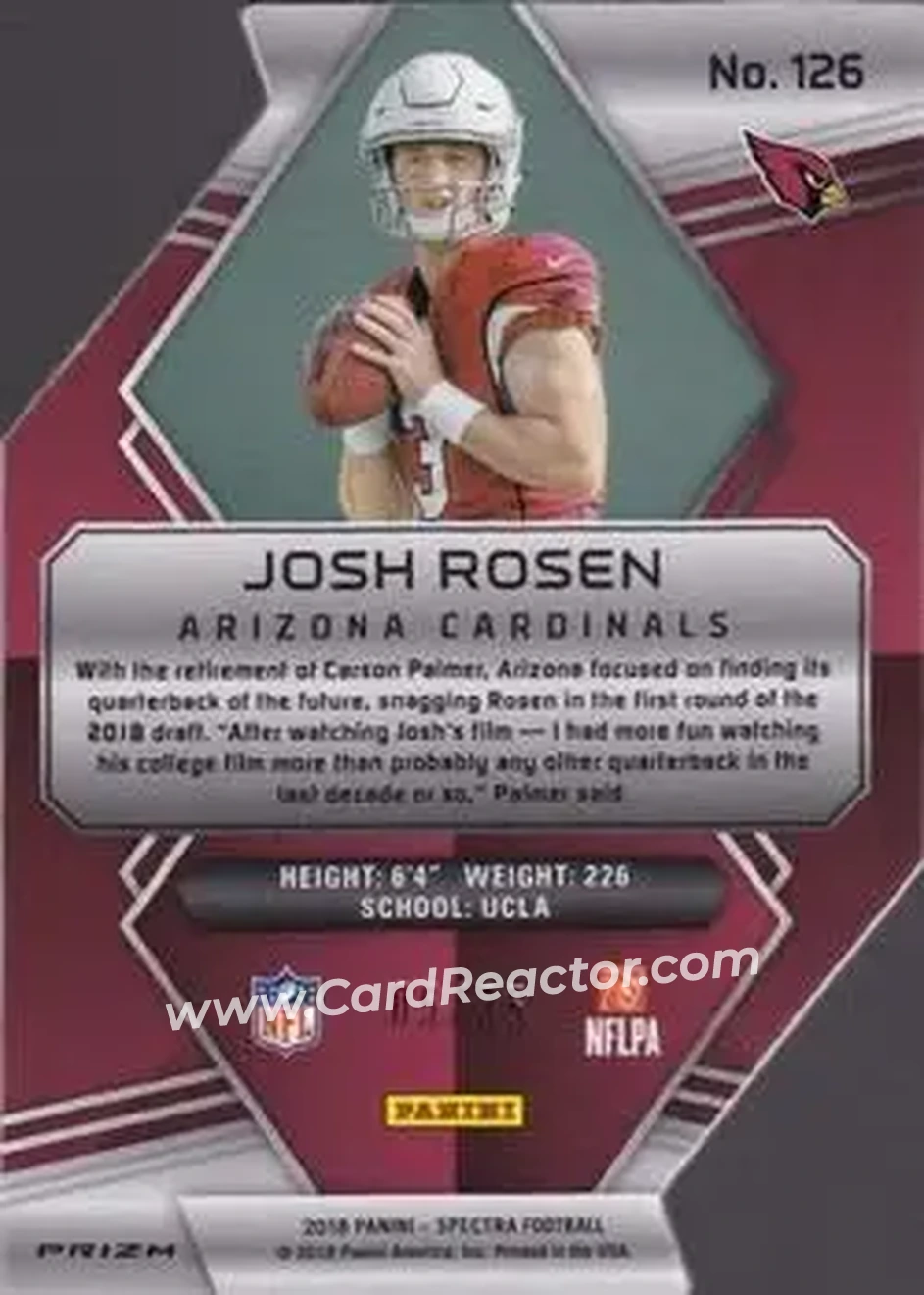 2018 Panini Spectra - Neon Blue Die Cut #126 - Josh Rosen - Arizona Cardinals - Back