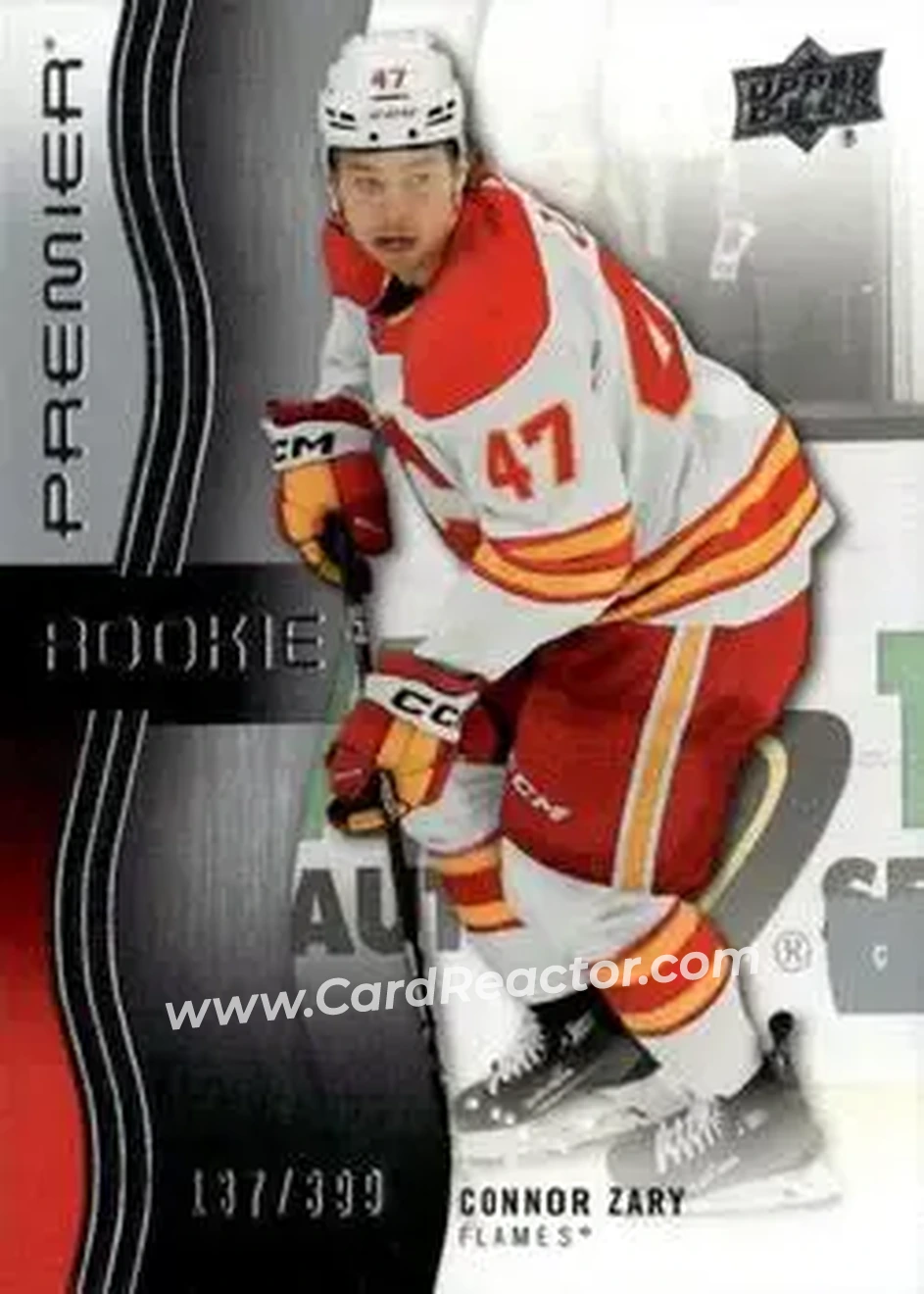2023-24 Upper Deck Premier #114 - Connor Zary - Calgary Flames - Front 2023-24 Upper Deck Premier #114 - Connor Zary - Calgary Flames - Front