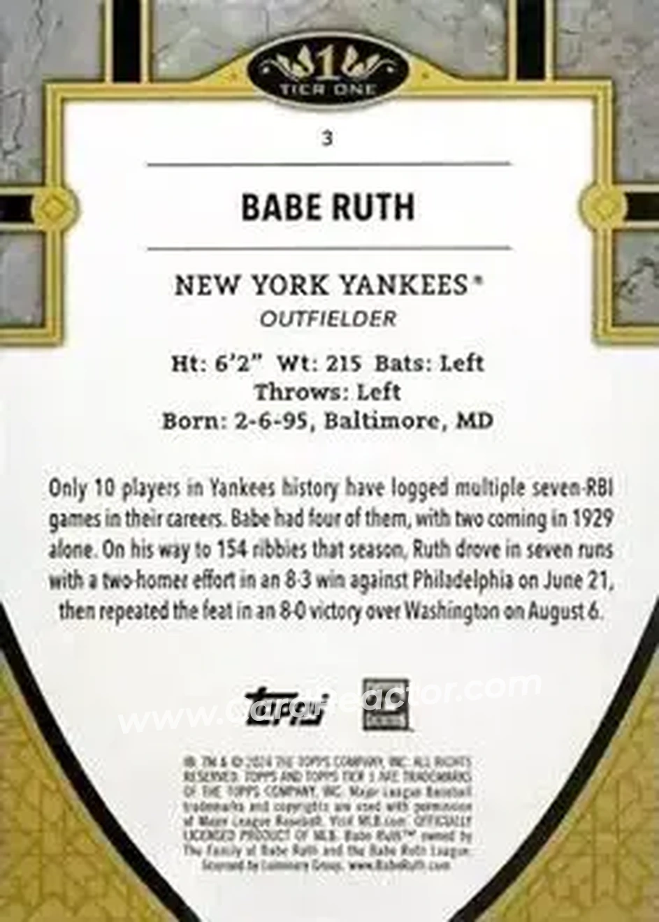 2024 Topps Tier One - Holo Silver Foil #3 - Babe Ruth - New York Yankees - Back 2024 Topps Tier One - Holo Silver Foil #3 - Babe Ruth - New York Yankees - Back