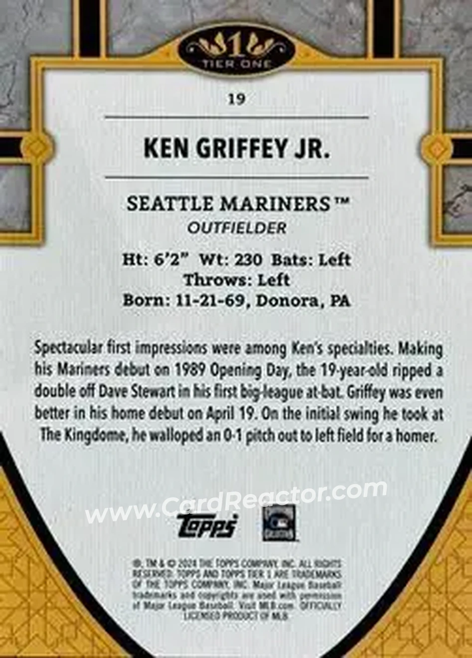 2024 Topps Tier One - Holo Silver Foil #19 - Ken Griffey Jr. - Seattle Mariners - Back
