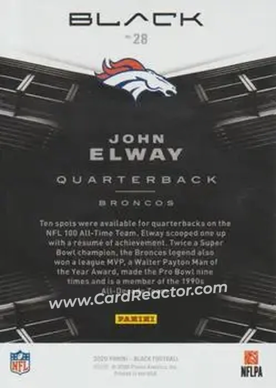 2020 Panini Black - Silver #28 - John Elway - Denver Broncos - Back 2020 Panini Black - Silver #28 - John Elway - Denver Broncos - Back