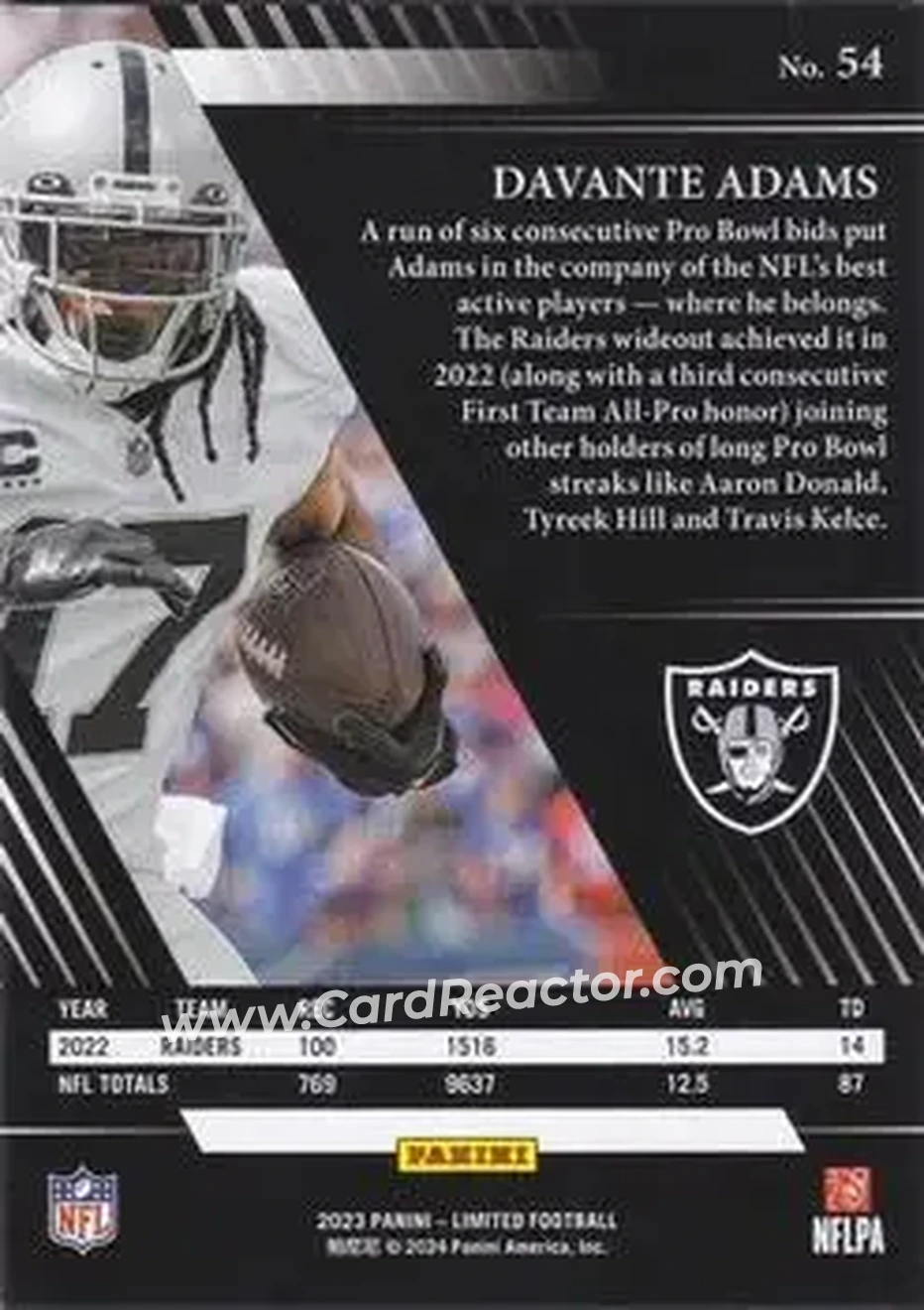 2023 Panini Limited - Holographic Spotlight #54 - Davante Adams - Las Vegas Raiders - Back