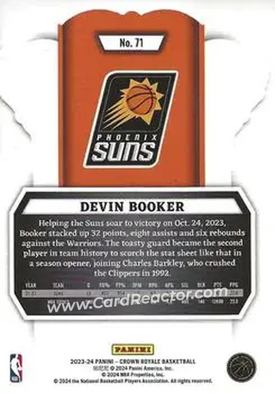 2023-24 Panini Crown Royale - Royalty #71 - Devin Booker - Phoenix Suns - Back