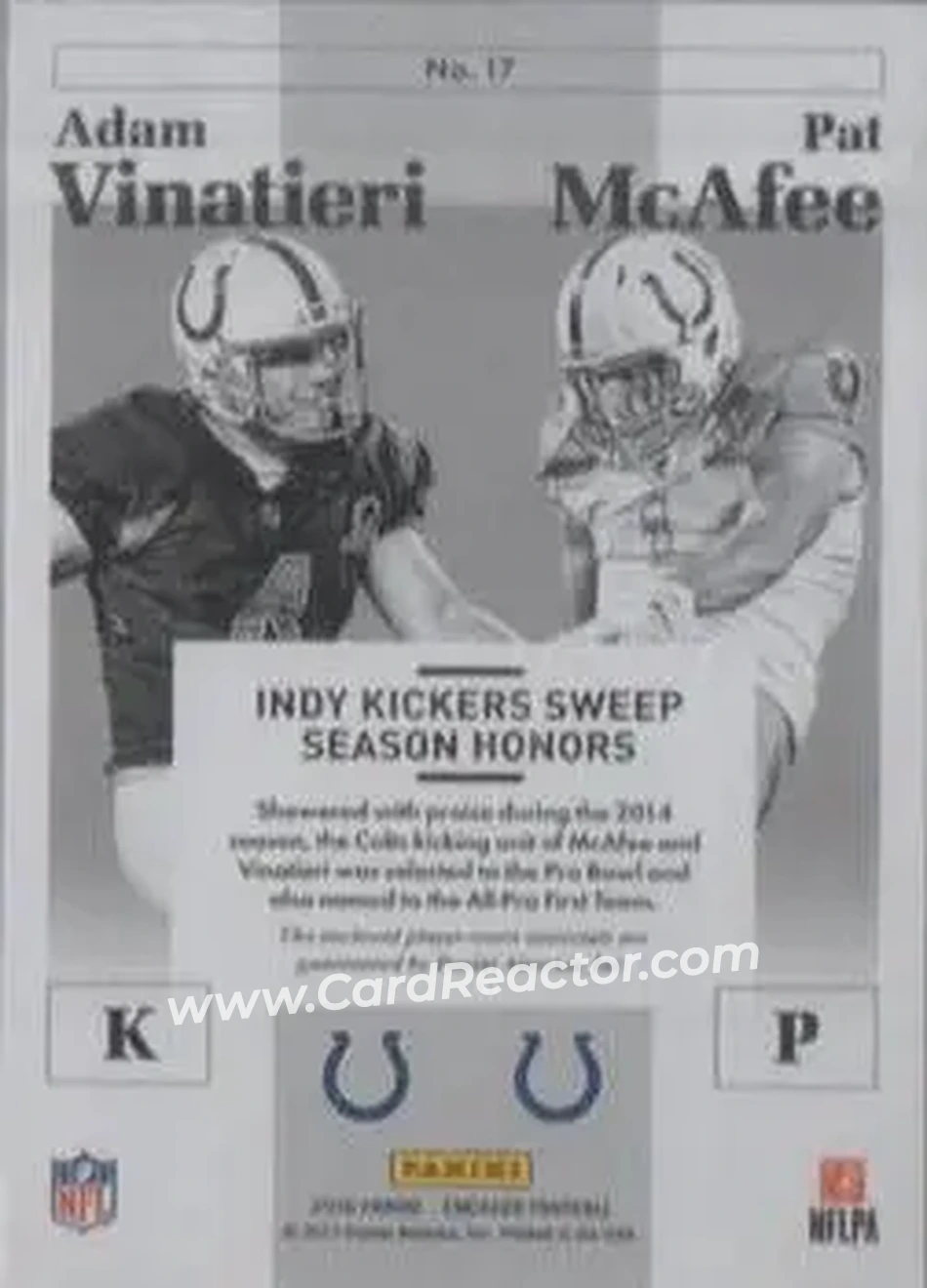 2016 Panini Encased - Pro Bowl Dual Materials Silver #17 - Adam Vinatieri - Pat McAfee MEM, SN10 - Indianapolis Colts - Indianapolis Colts - Back