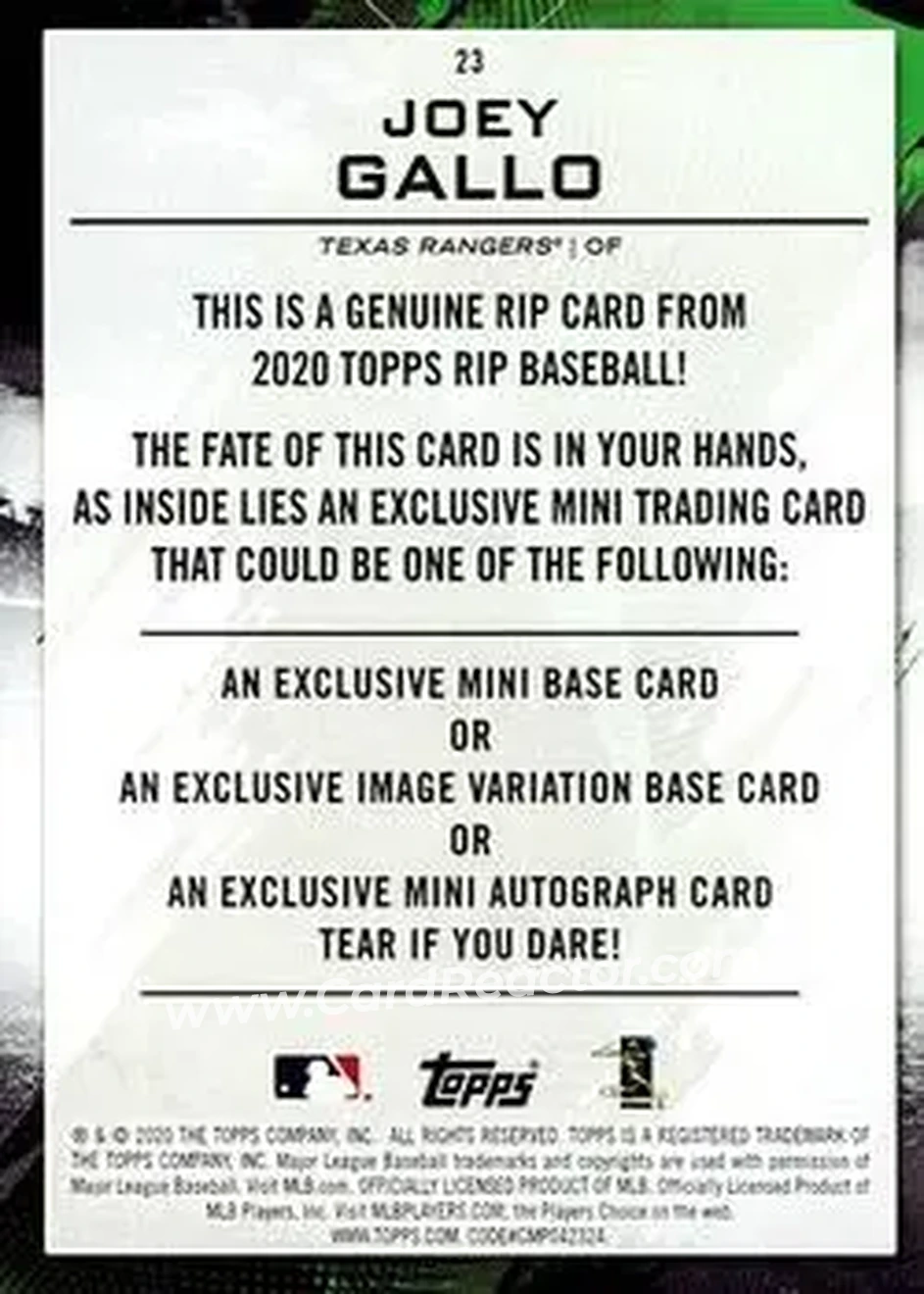 2020 Topps Rip - Purple #23 - Joey Gallo - Texas Rangers - Back 2020 Topps Rip - Purple #23 - Joey Gallo - Texas Rangers - Back
