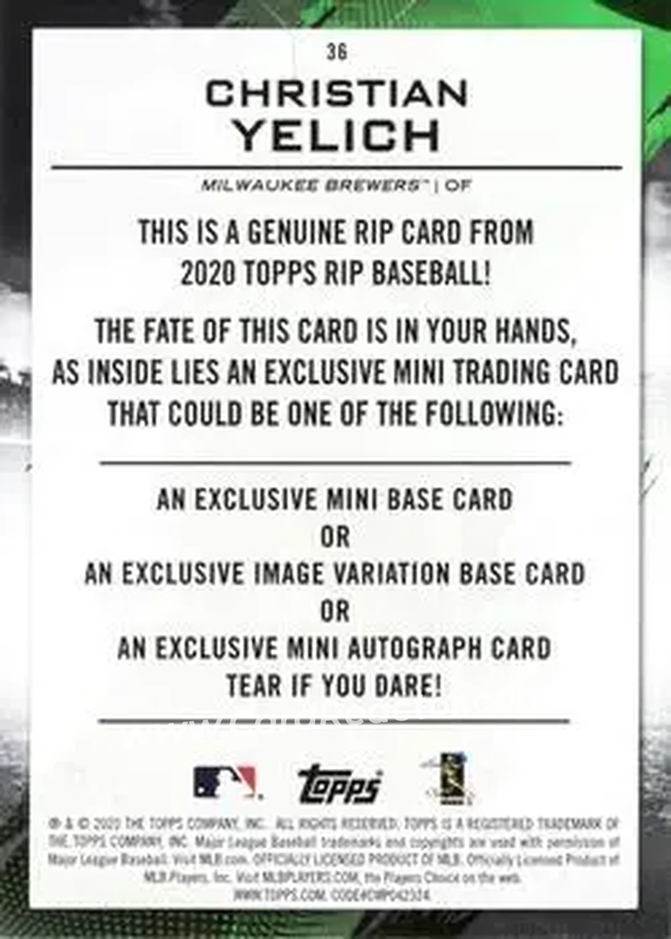 2020 Topps Rip - Purple #36 - Christian Yelich - Milwaukee Brewers - Back