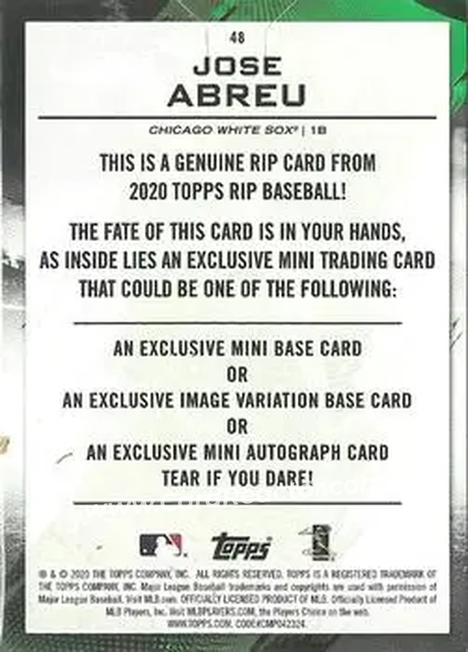 2020 Topps Rip - Purple #48 - Jose Abreu - Chicago White Sox - Back 2020 Topps Rip - Purple #48 - Jose Abreu - Chicago White Sox - Back