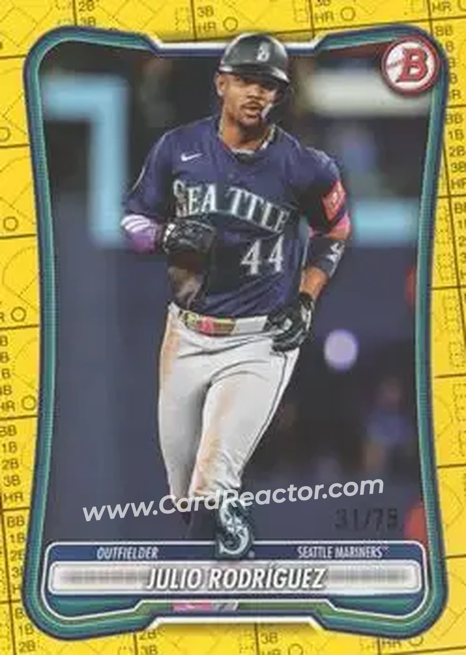 2026 Bowman - Yellow Pattern #5 - Julio Rodríguez - Seattle Mariners - Front