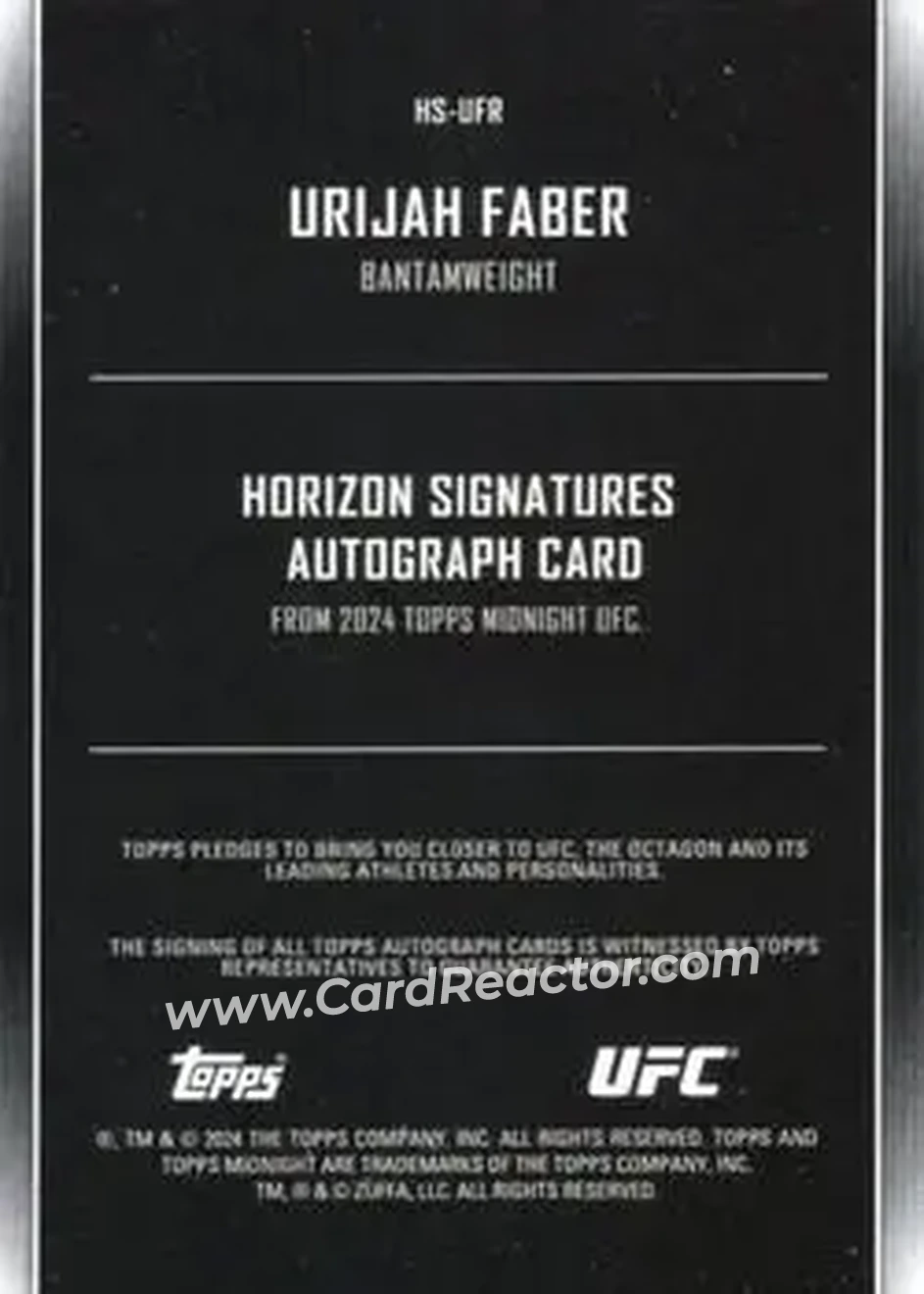 2024 Topps Midnight UFC - Horizon Signatures #HS-UFR - Urijah Faber - Back