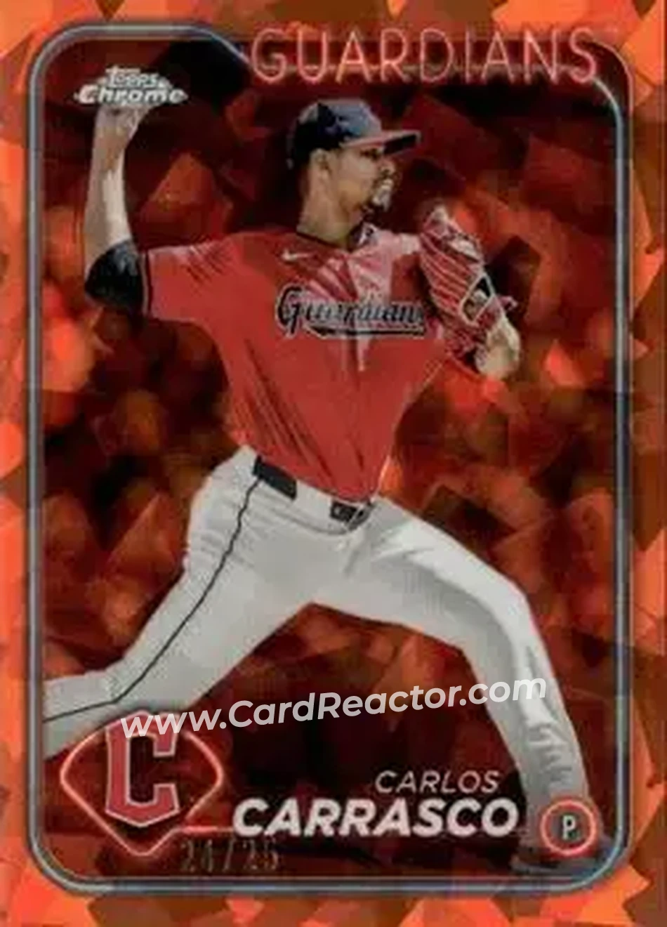 2024 Topps Chrome Update Sapphire Edition - Orange Sapphire #USCS118 - Carlos Carrasco - Cleveland Guardians - Front