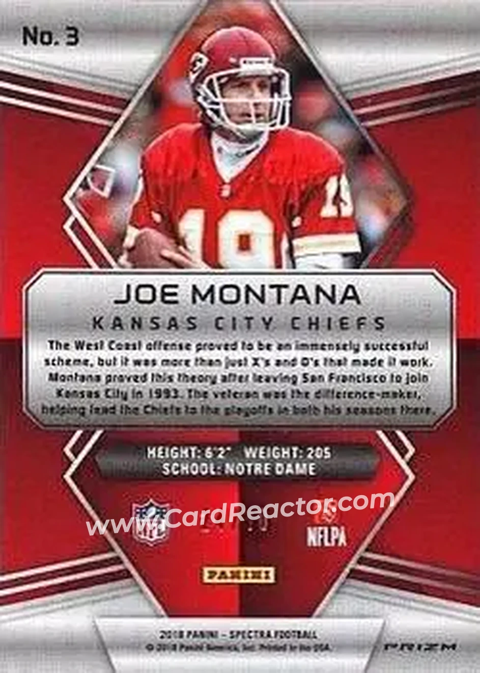 2018 Panini Spectra - Neon Green #3a - Joe Montana - Kansas City Chiefs - Back