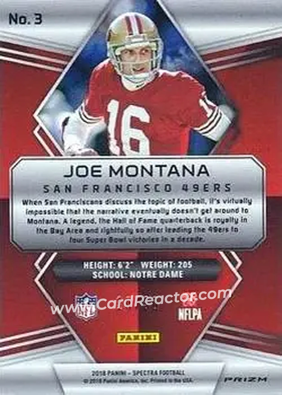 2018 Panini Spectra - Neon Green #3b - Joe Montana - San Francisco 49ers - Back