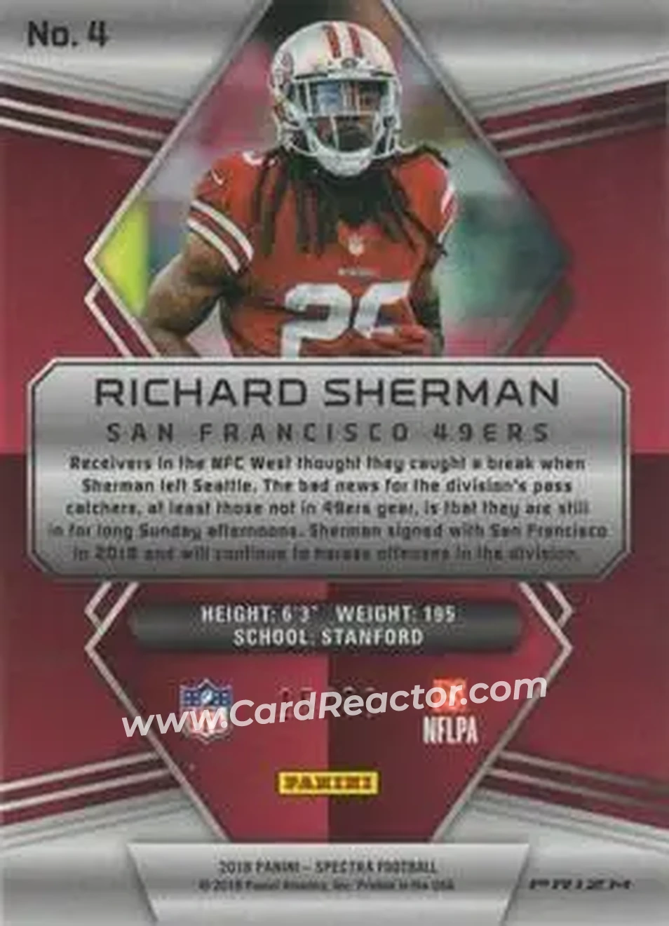 2018 Panini Spectra - Neon Green #4a - Richard Sherman - San Francisco 49ers - Back