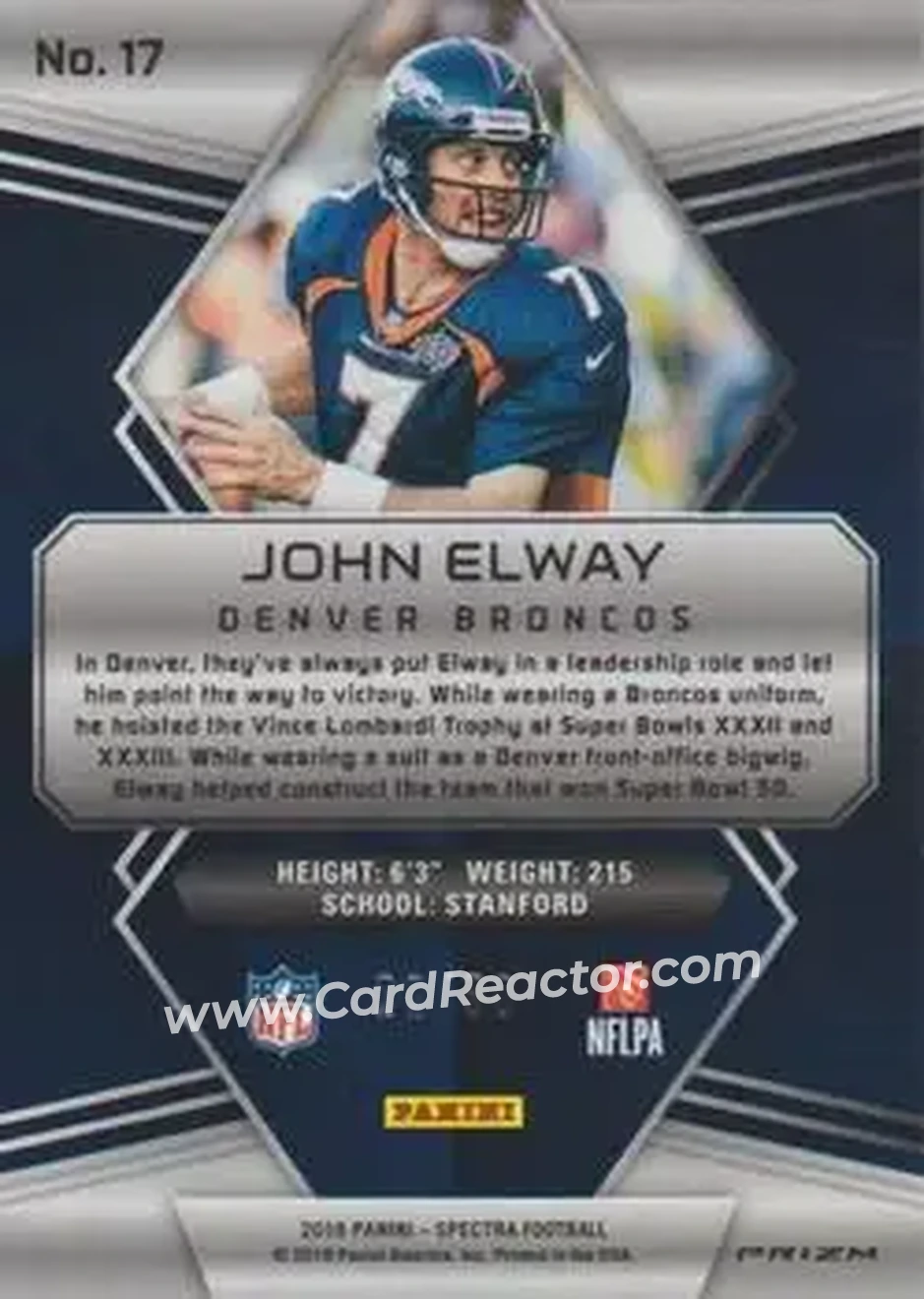 2018 Panini Spectra - Neon Green #17 - John Elway - Denver Broncos - Back