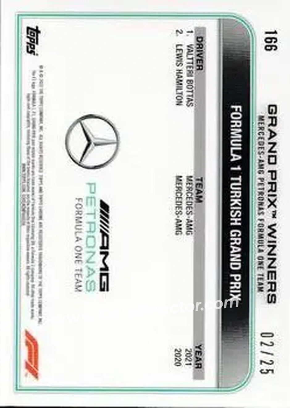 2022 Topps Chrome Sapphire Edition Formula 1 - Orange #166 - Valtteri Bottas - Mercedes-AMG Petronas Formula One Team - Back