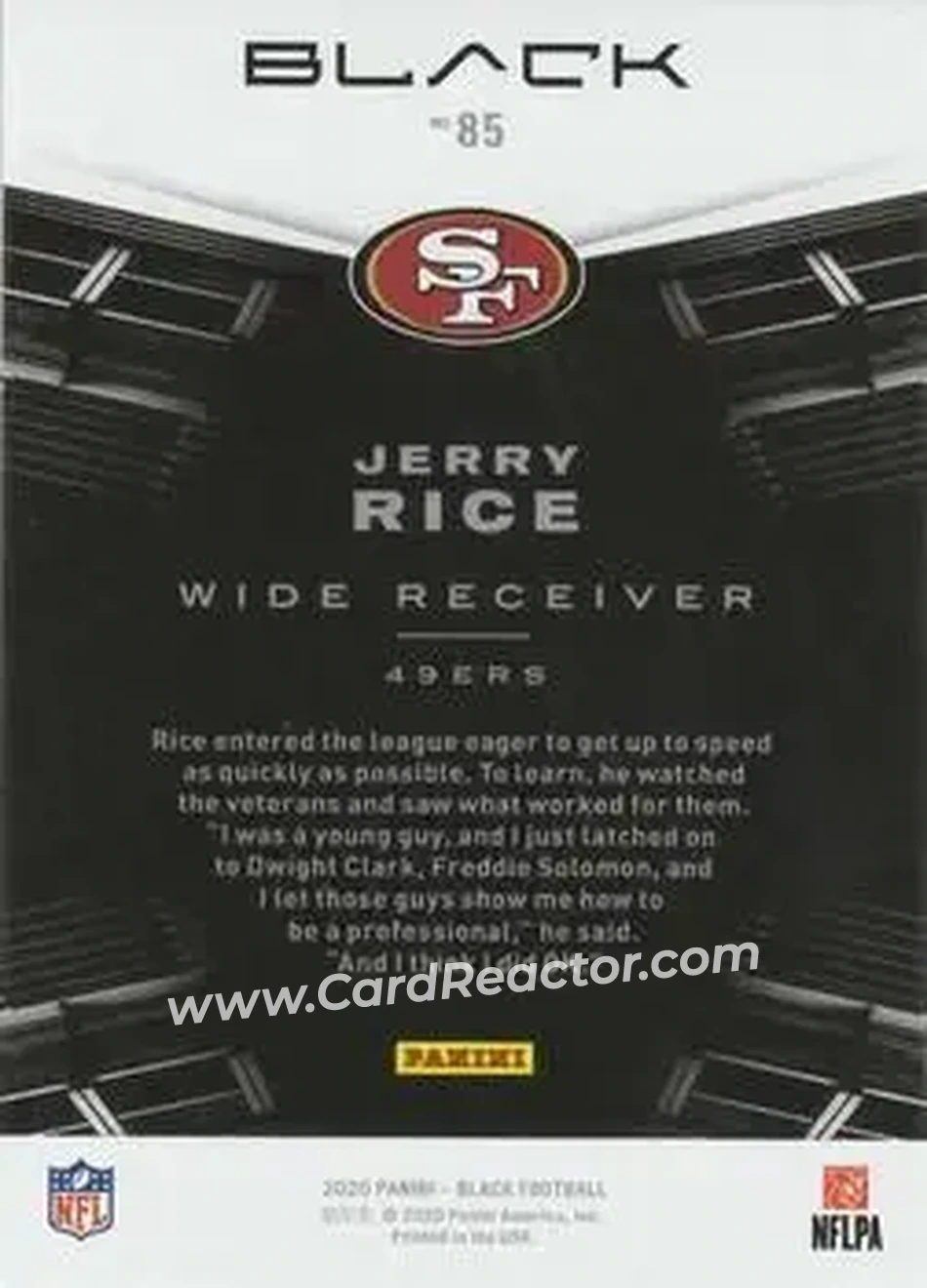 2020 Panini Black - Silver #85 - Jerry Rice - San Francisco 49ers - Back 2020 Panini Black - Silver #85 - Jerry Rice - San Francisco 49ers - Back