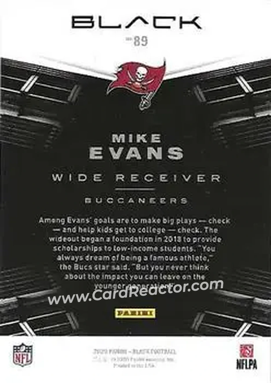 2020 Panini Black - Silver #89 - Mike Evans - Tampa Bay Buccaneers - Back