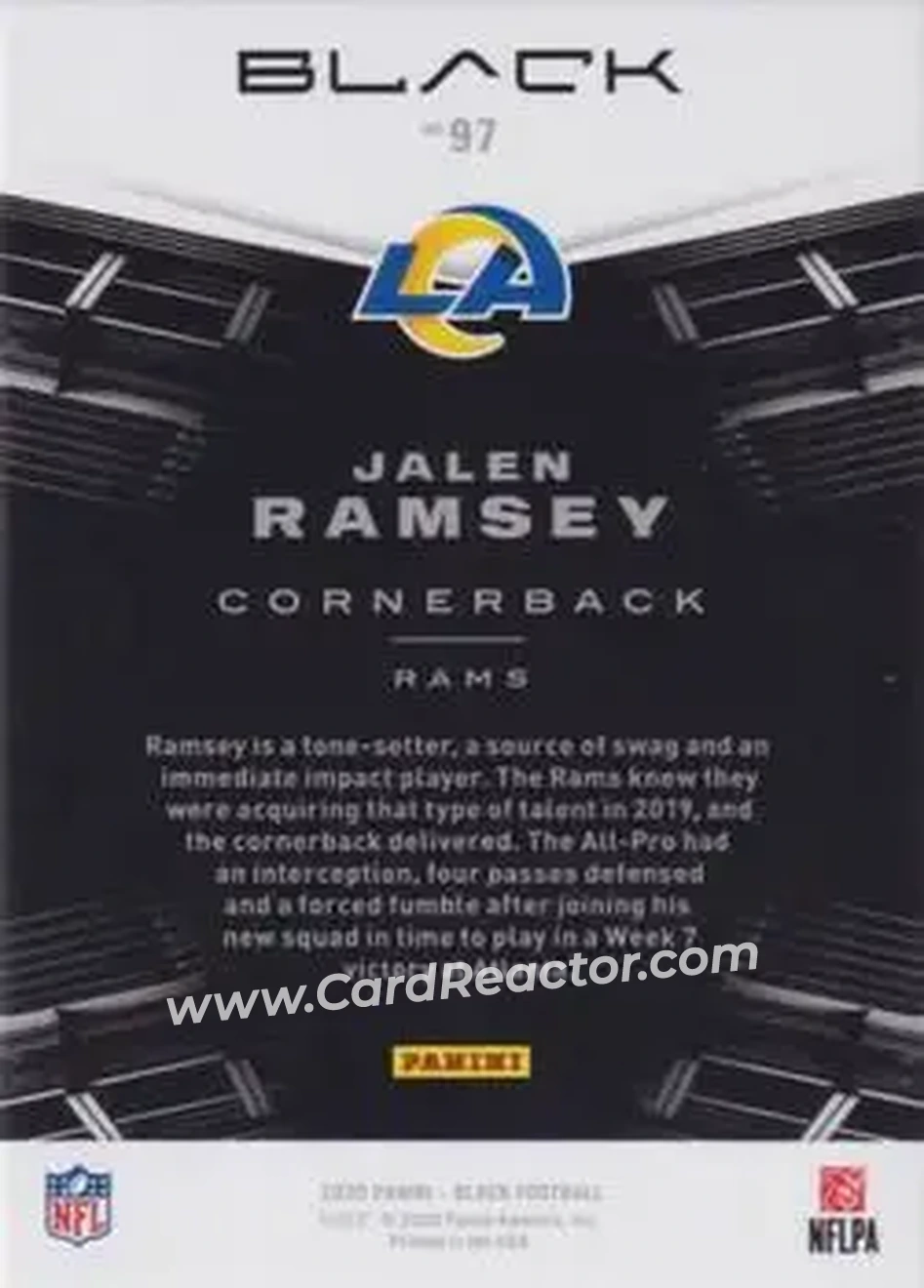 2020 Panini Black - Silver #97 - Jalen Ramsey - Los Angeles Rams - Back