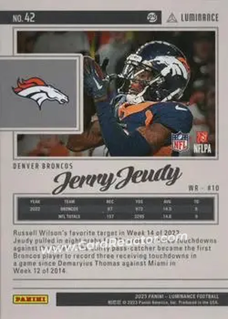 2023 Panini Luminance - Gold #42 - Jerry Jeudy - Denver Broncos - Back