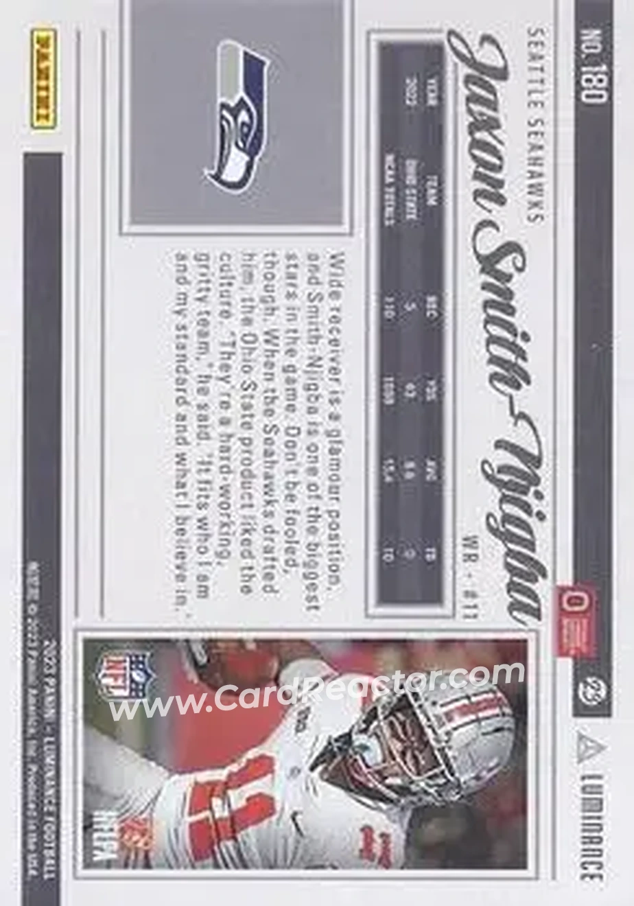 2023 Panini Luminance - Teal #180 - Jaxon Smith-Njigba - Seattle Seahawks - Back