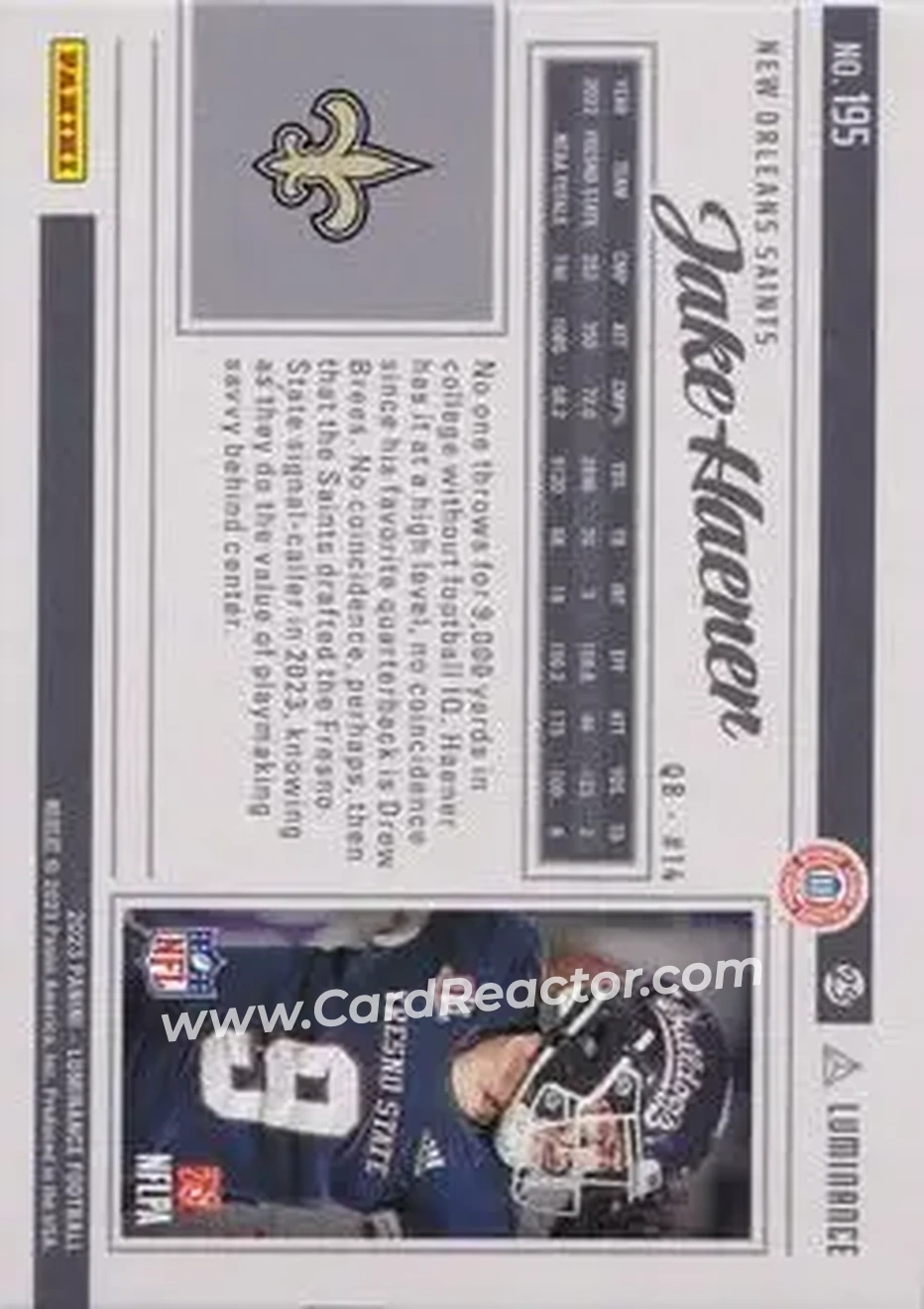 2023 Panini Luminance - Teal #195 - Jake Haener - New Orleans Saints - Back