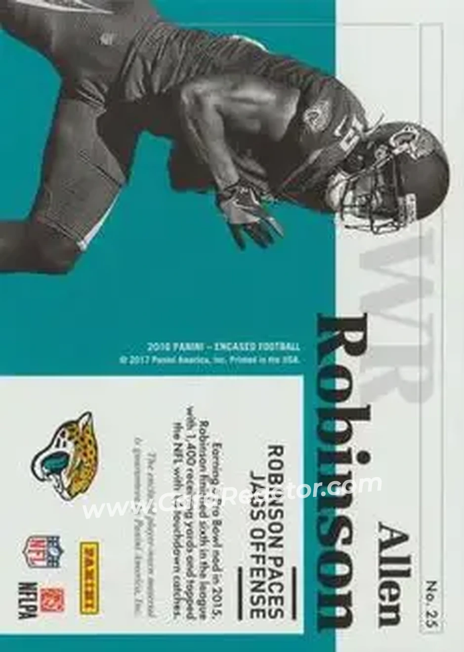 2016 Panini Encased - Pro Bowl Jumbo Materials Sapphire #25 - Allen Robinson II - Jacksonville Jaguars - Back 2016 Panini Encased - Pro Bowl Jumbo Materials Sapphire #25 - Allen Robinson II - Jacksonville Jaguars - Back