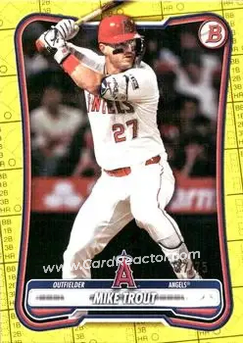 2026 Bowman - Yellow Pattern #100 - Mike Trout - Los Angeles Angels - Front