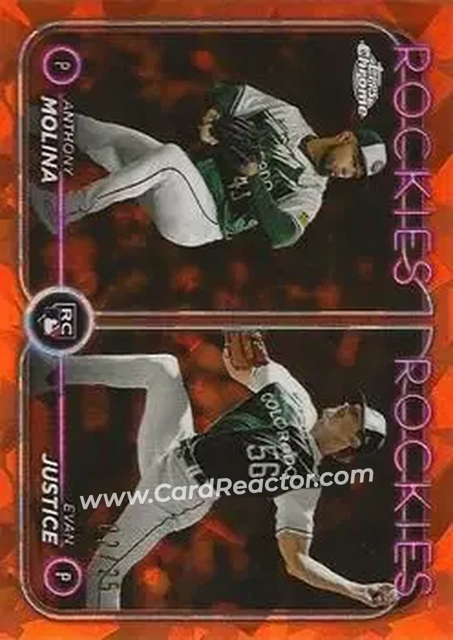 2024 Topps Chrome Update Sapphire Edition - Orange Sapphire #USCS270 - Evan Justice - Anthony Molina SN25 - Colorado Rockies - Colorado Rockies - Front