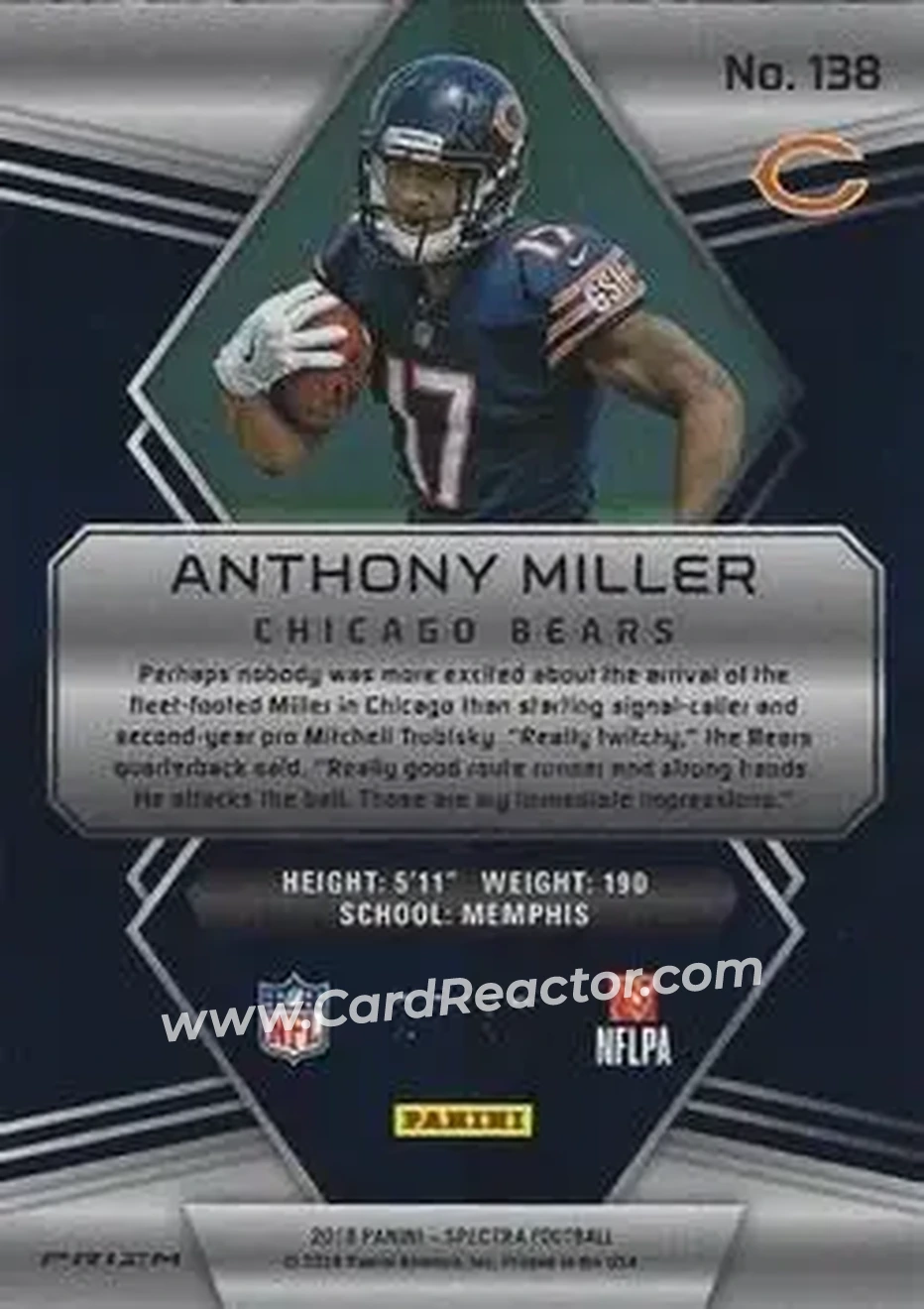 2018 Panini Spectra - Neon Green #138 - Anthony Miller - Chicago Bears - Back