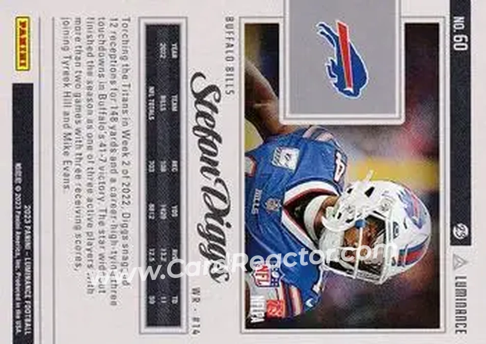 2023 Panini Luminance - Gold #60 - Stefon Diggs - Buffalo Bills - Back 2023 Panini Luminance - Gold #60 - Stefon Diggs - Buffalo Bills - Back