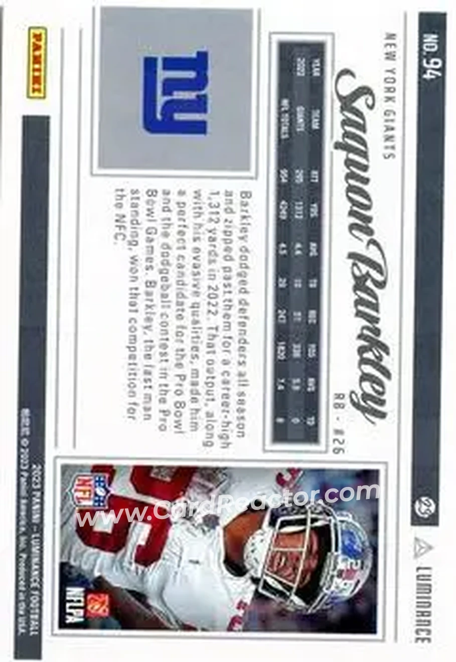 2023 Panini Luminance - Gold #94 - Saquon Barkley - New York Giants - Back