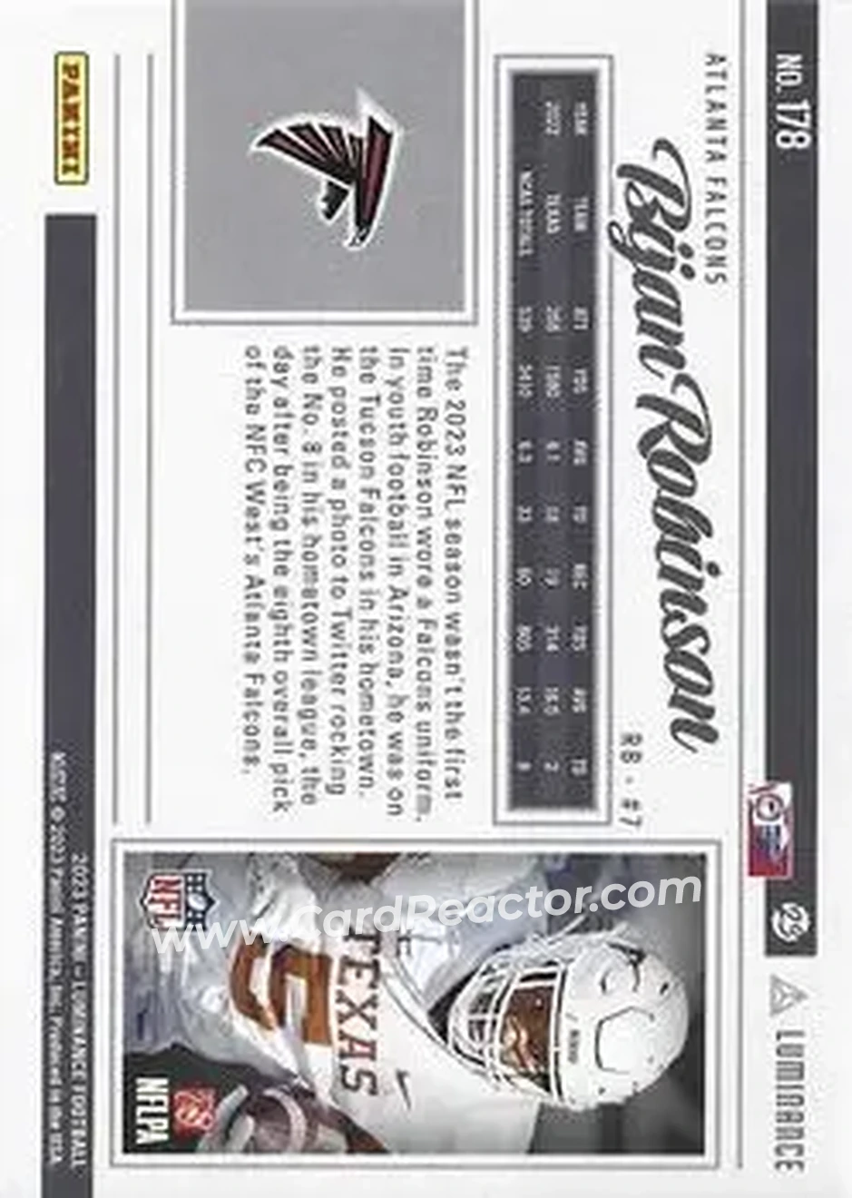 2023 Panini Luminance - Gold #178 - Bijan Robinson - Atlanta Falcons - Back