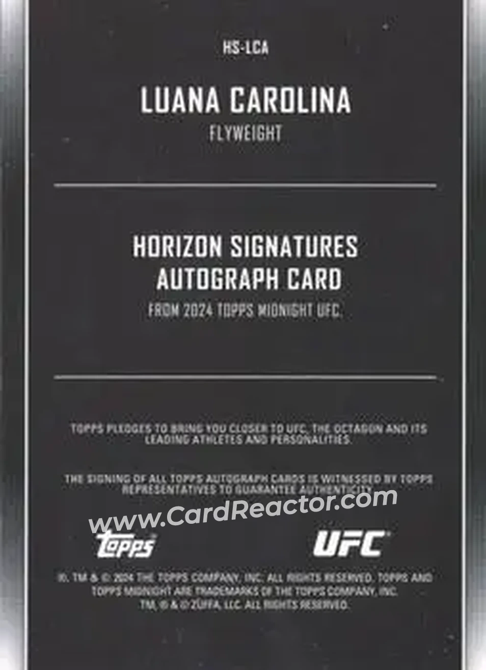 2024 Topps Midnight UFC - Horizon Signatures Twilight #HS-LCA - Luana Carolina - Back