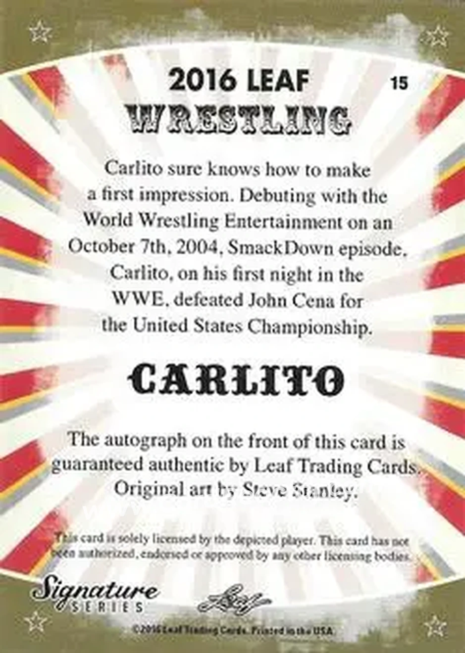 2016 Leaf Signature Series - Red #15 - Carlito - Back