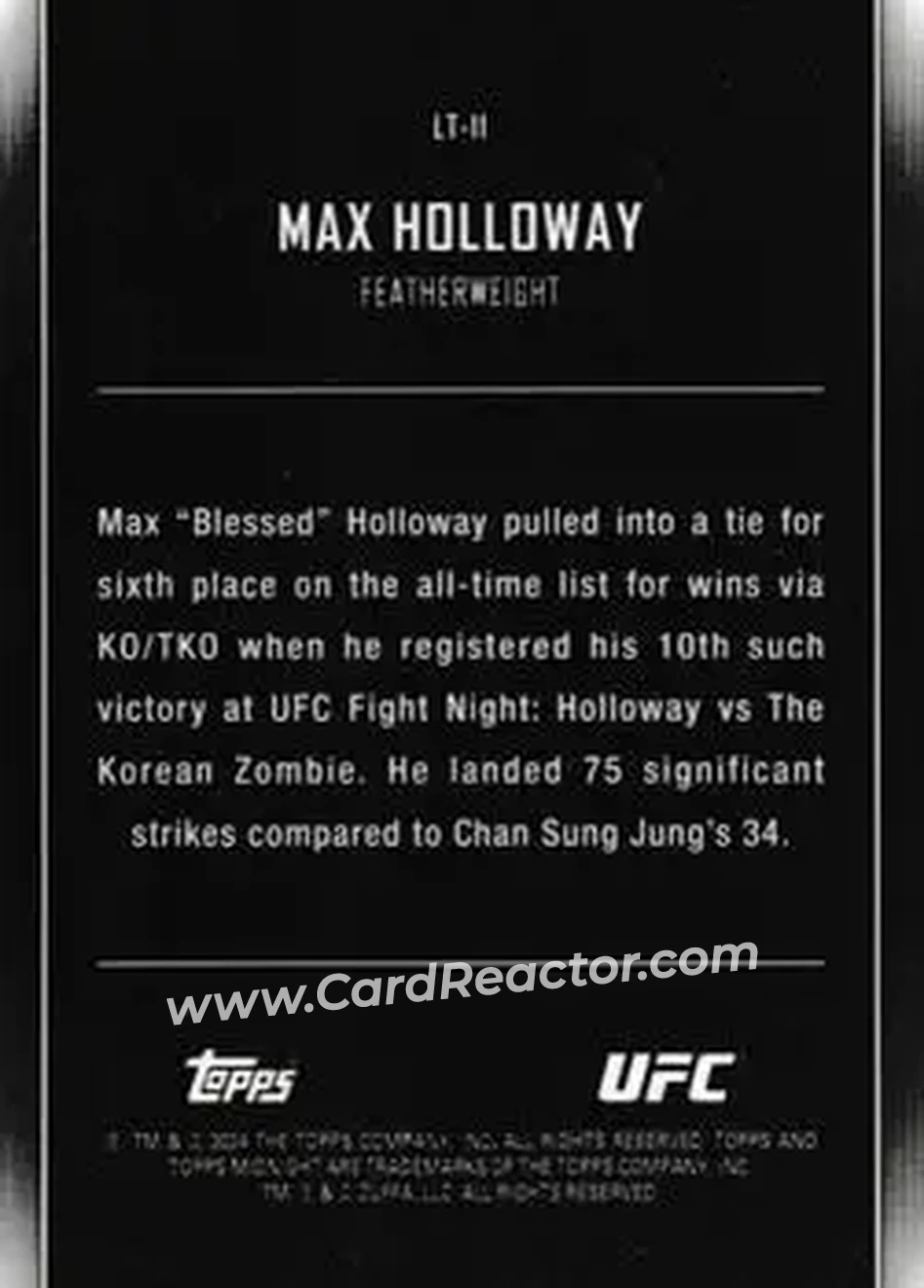 2024 Topps Midnight UFC - Lunar Tide Twilight #LT-11 - Max Holloway - Back 2024 Topps Midnight UFC - Lunar Tide Twilight #LT-11 - Max Holloway - Back