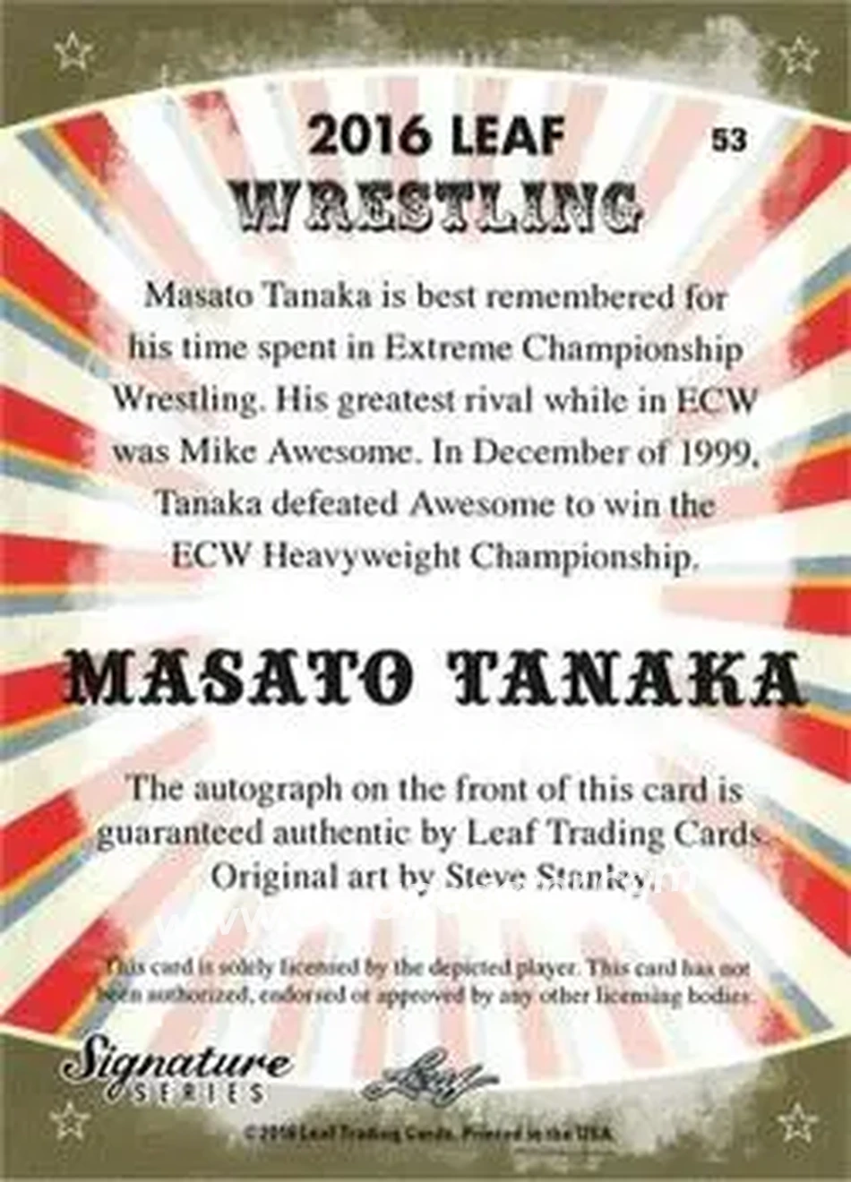 2016 Leaf Signature Series - Red #53 - Masato Tanaka - Back