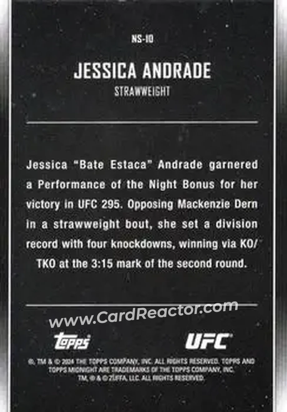 2024 Topps Midnight UFC - Night Stars Twilight #NS-10 - Jessica Andrade - Back