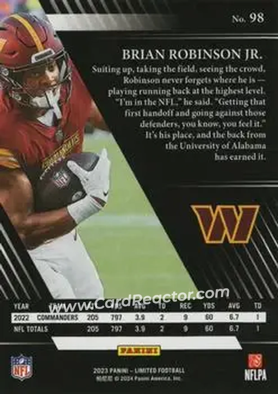 2023 Panini Limited - Ruby Spotlight #98 - Brian Robinson Jr. - Washington Commanders - Back