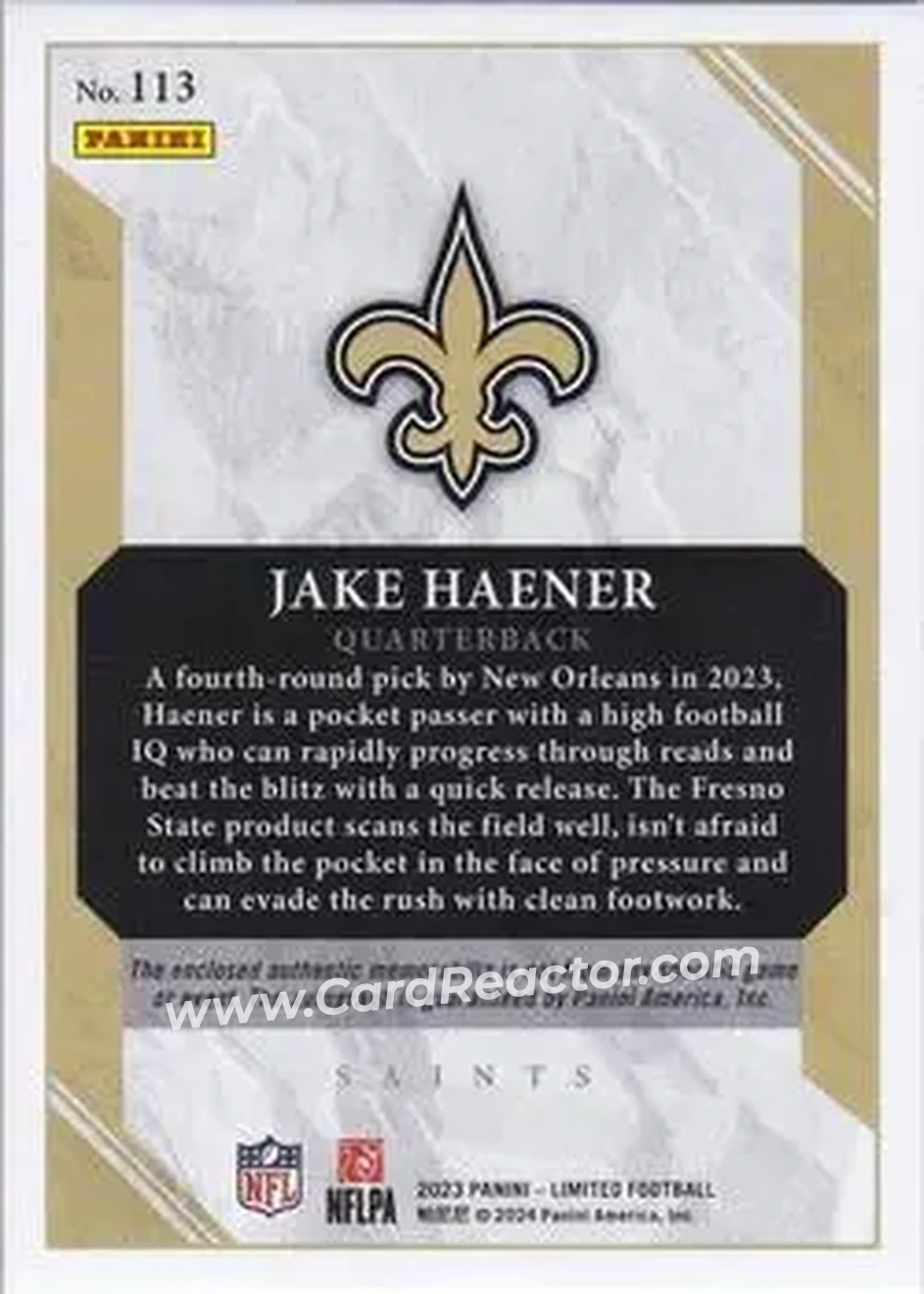 2023 Panini Limited - Ruby Spotlight #113 - Jake Haener - New Orleans Saints - Back