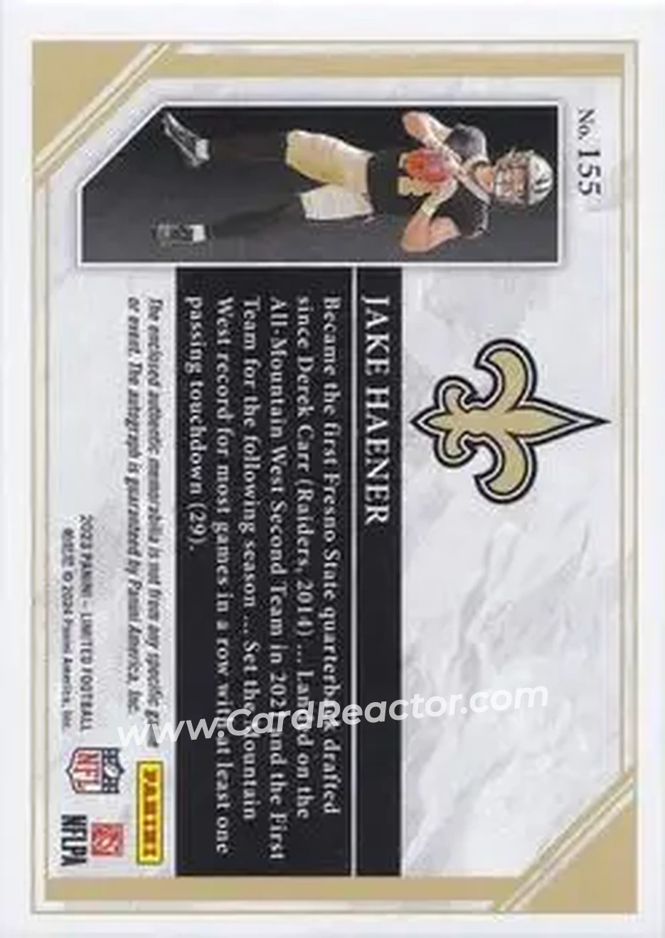 2023 Panini Limited - Ruby Spotlight #155 - Jake Haener - New Orleans Saints - Back